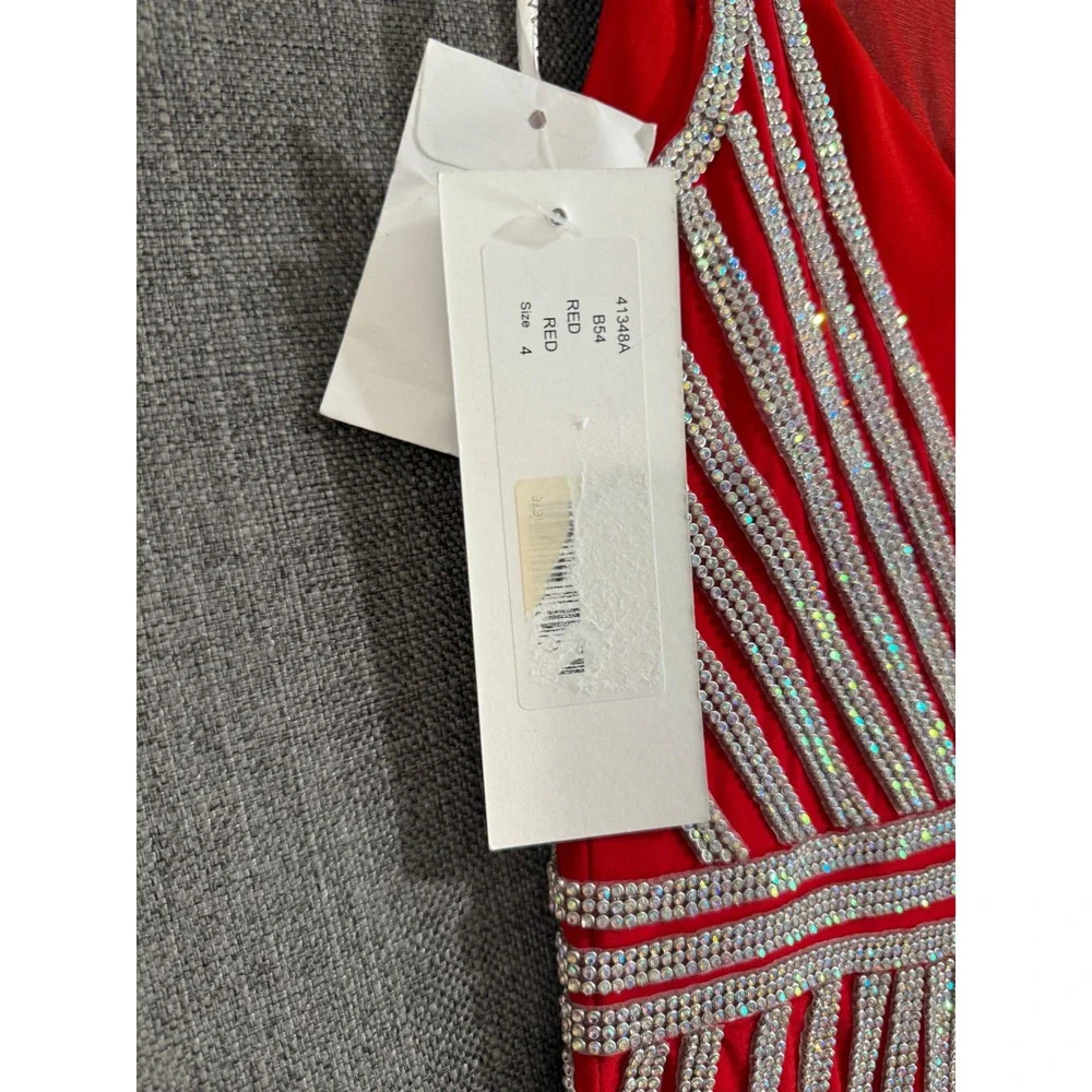 JOVANI Red Sequin Beaded Halter Neck Prom Formal Gown Dress - Picture 11 of 14